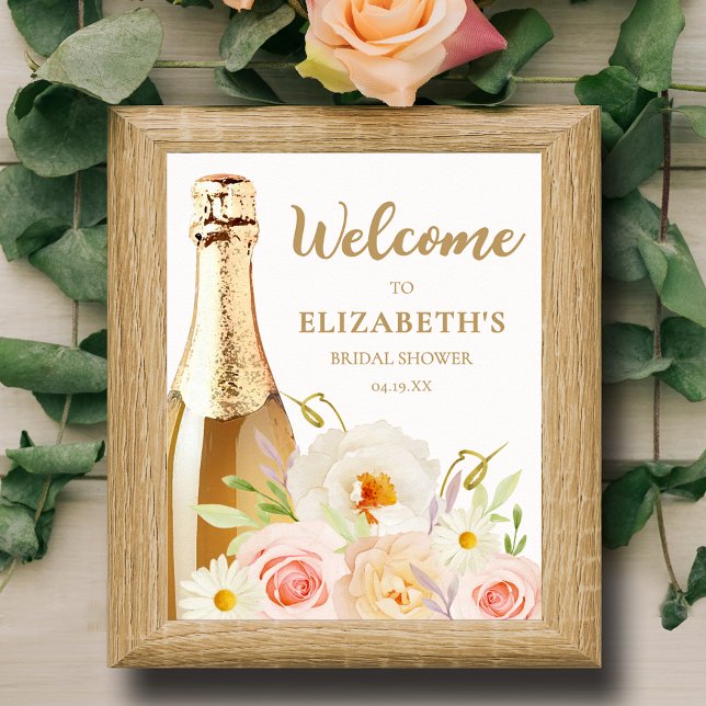 Brautparty mit Aquarellfarben Poster (Brunch and Bubbly garden flowers bridal shower welcome tabletop poster,  INSTANT DOWNLOAD or PRINTED)