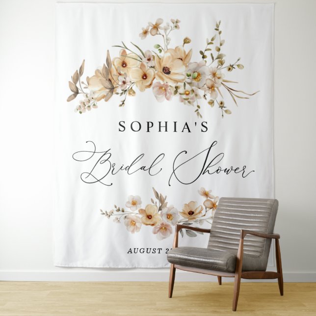 Brautparty mit beigen Wildblumen Wandteppich (Beispiel)