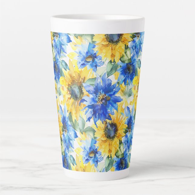 Brautparty mit blauen gelben Blumen Milchtasse (Vorderseite)