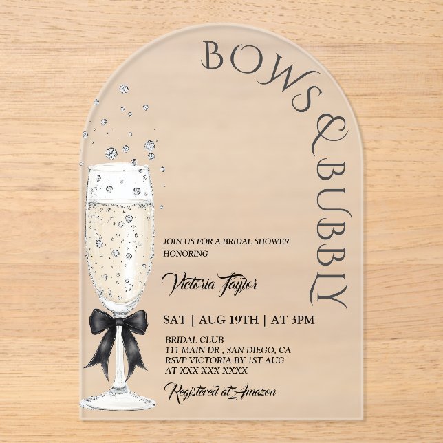Brautparty mit Bögen und Champagner Acryleinladungen (Vorderseite)