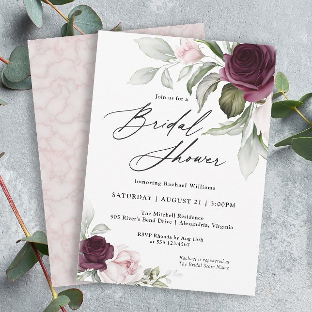 Brautparty mit botanischem Charme in Rosa und Pfla Einladung (A feminine elegant botanical bridal shower invitation to personalize for your shower.)