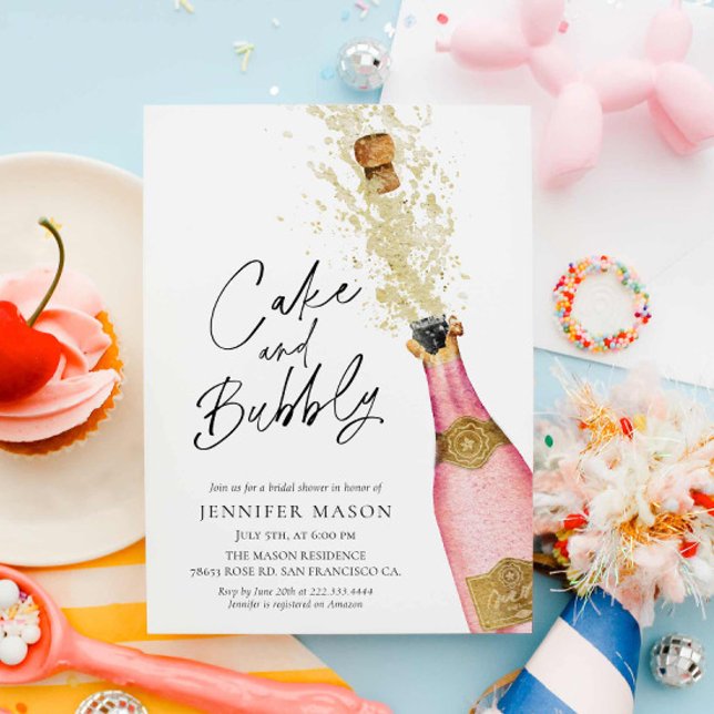 Brautparty mit Champagner Einladung (Pink Bubbly Bridal Shower Invitation)