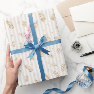 Brautparty mit cremefarbenen Blättern und Streifen Geschenkpapier