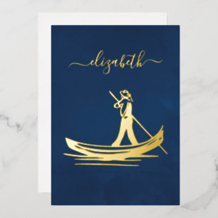 Brautparty mit italienischem Wein in Navy und Gold Folieneinladung
