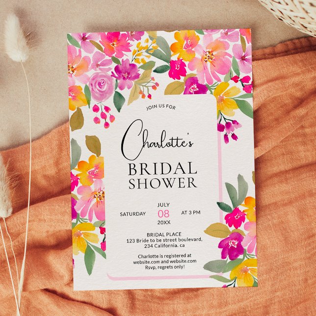 Brautparty mit leuchtend blühenden Blumen Einladung (Garden bright floral hand painted watercolor bridal shower invitation)