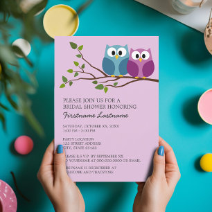 Brautparty mit Owl Couple auf Zweig Einladung