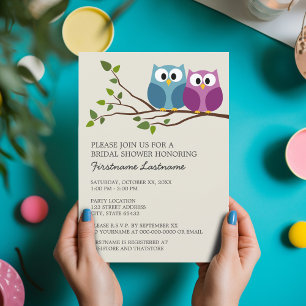 Brautparty mit Owl Couple auf Zweig Einladung