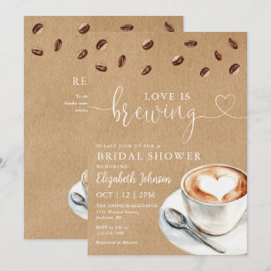 Brautparty mit QR-Code für Love Is Brewing Coffee Einladung