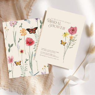 Brautparty mit rosa gelben Wildblumen Einladung