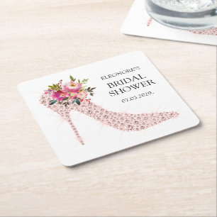 Brautparty mit rosa High Heels Rechteckiger Pappuntersetzer
