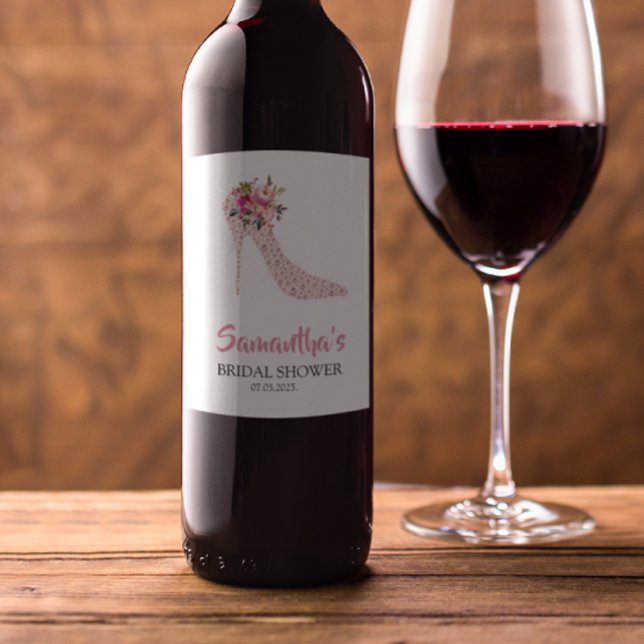 Brautparty mit rosa High Heels Weinetikett (Von Creator hochgeladen)