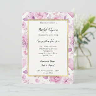 Brautparty mit rosa violetten Herzen Blumen Einladung