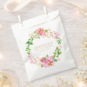 Brautparty mit rosa Wasserfarben Blumen individuel Geschenktütchen
