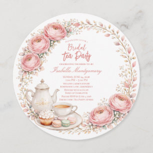 Brautparty mit Teeparty-Motiv in Rosa Einladung