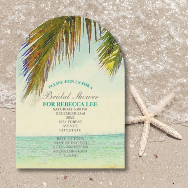 Brautparty mit tropischen Palmen Einladung (tropical island palm tree beach bridal shower invitation)
