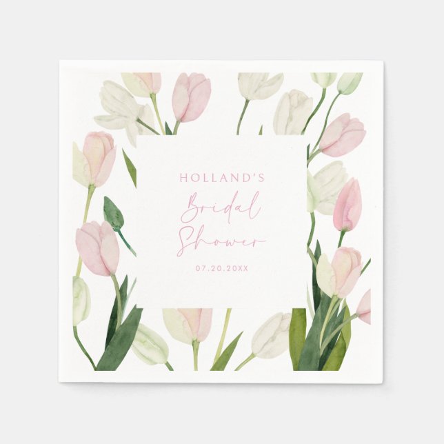 Brautparty mit zarten rosa Tulpen Serviette (Vorderseite)