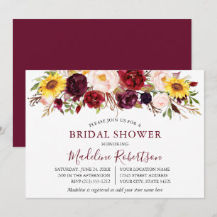 Brautparty "Mixed Floral Burgund" Einladung