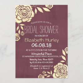 Brautparty Moderner Chic Goldene Rose Burgund Rot Einladung
