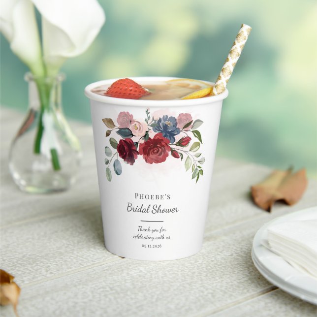 Brautparty Modernes Burgund Blush Pappbecher (In Situ)