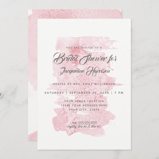 Brautparty Modernes, einfaches Wash Pink Einladung (Vorne/Hinten)