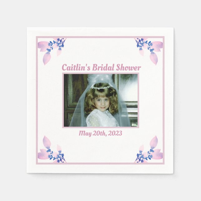 Brautparty Napkin - Rosa Thema mit Foto Serviette (Vorderseite)