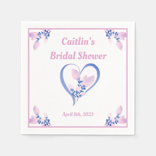 Brautparty Napkin - Rosa Wasserfarbenherz Serviette (Vorderseite)