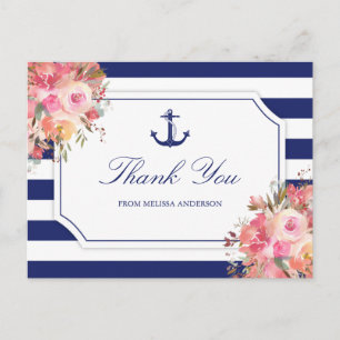 Brautparty Nautical Anchor Floral Vielen Dank Postkarte