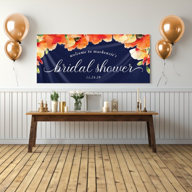 Brautparty Navy Blue Golden Poppy Willkommen Banner (Navy Blue Golden Poppy Bridal Shower Welcome Banner)