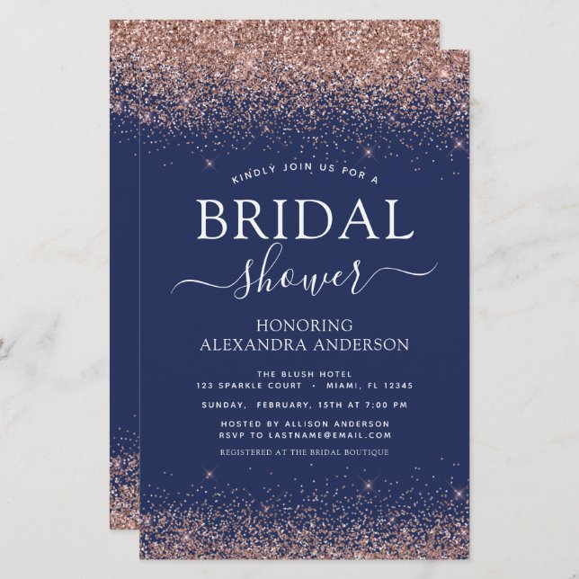 Brautparty Navy Blue Rose Gold Glitzer (Vorne/Hinten)