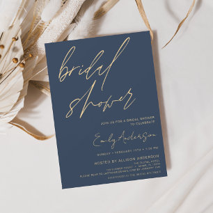 Brautparty Navy Blue Script Minimalistisch Einladung