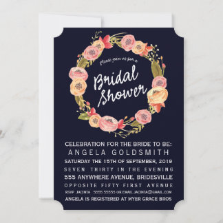 Brautparty Navy Floral Wreath Einladung