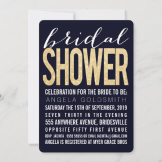 Brautparty Navy Gold Glitzer Typografie Einladung
