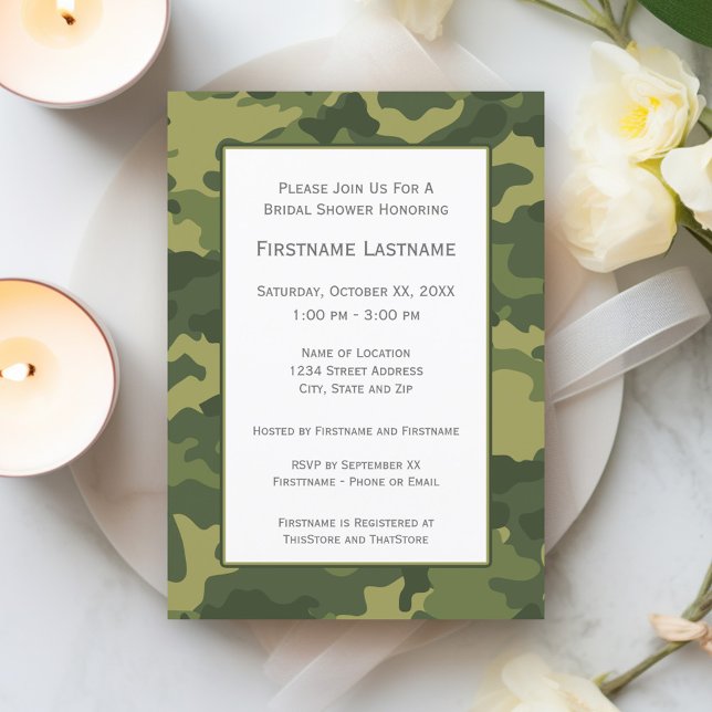 Brautparty oder Vertragspartei der Camouflage Einladung (Green Camo Print Bridal Shower Invitation)