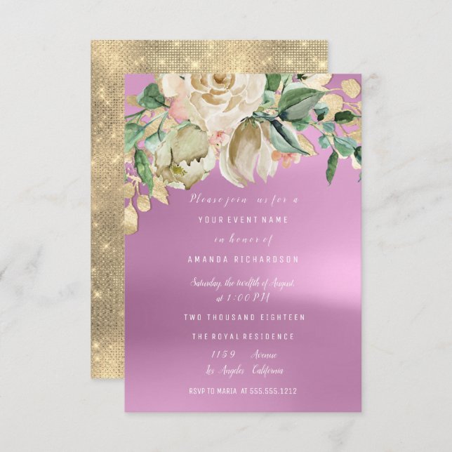 Brautparty Orchid Purpl Paint Blume Wasserfarbe Einladung (Vorne/Hinten)