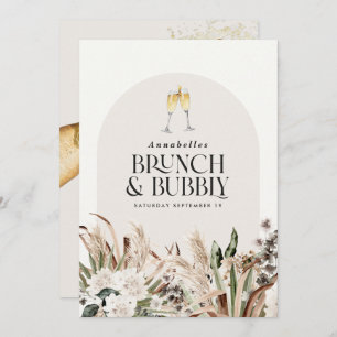 Brautparty Pampas Gras Champagner Brunch Blase Einladung