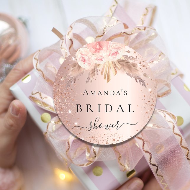 Brautparty Pampas Gras Rose Goldblume Runder Aufkleber (Von Creator hochgeladen)