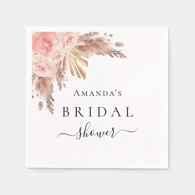 Brautparty Pampas Gras Rose Goldblume Serviette (Vorderseite)