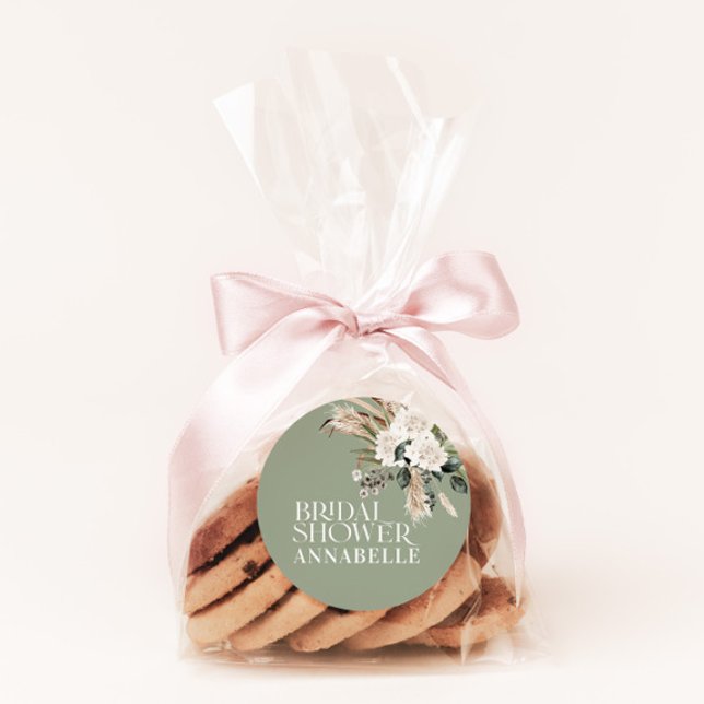 Brautparty Pampas Salbei Modernes Gastgeschenk Runder Aufkleber (Von Creator hochgeladen)