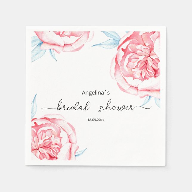 Brautparty Paper Napkin Peonies Serviette (Vorderseite)
