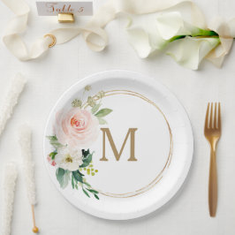 Brautparty-Papiertafel für Rost-Flor-Monogramm Pappteller
