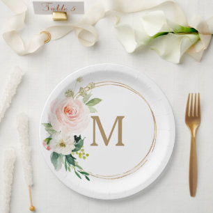 Brautparty-Papiertafel für Rost-Flor-Monogramm Pappteller
