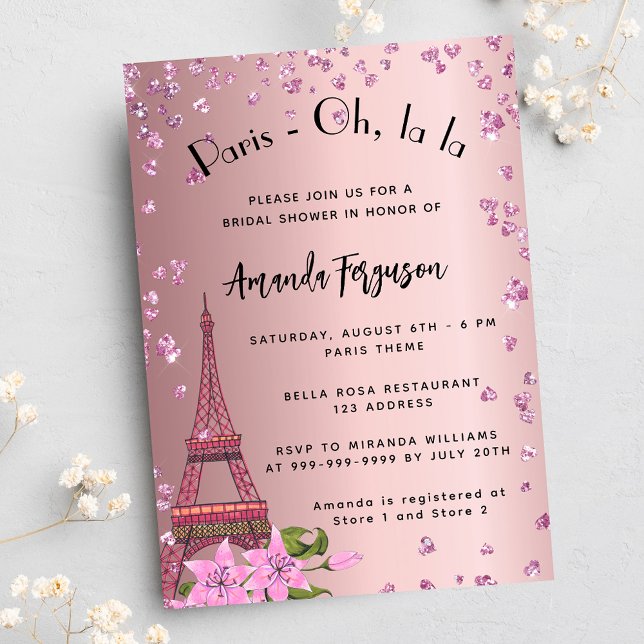 Brautparty Paris Eiffel Turm rosa Luxus Einladung (Von Creator hochgeladen)