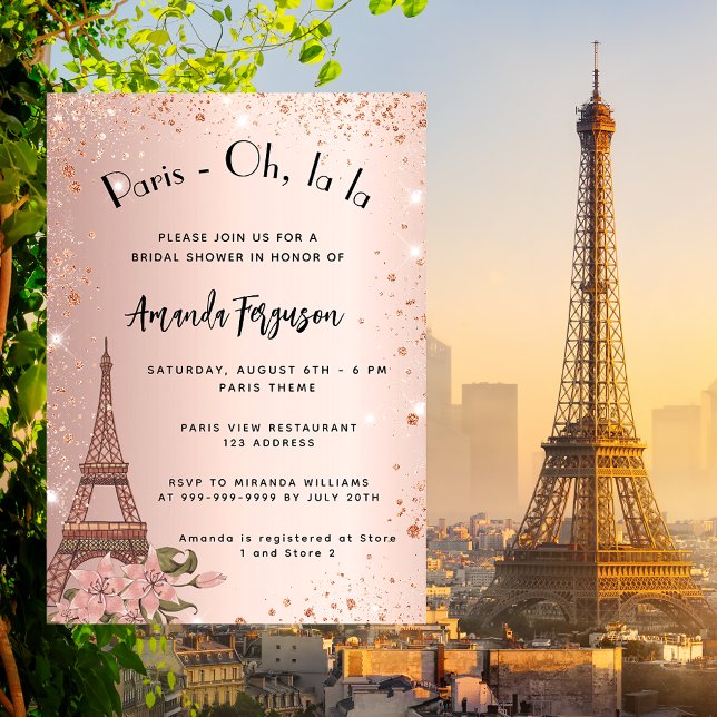 Brautparty Paris Eiffel Turm Rose Gold Luxus Einladung (Von Creator hochgeladen)