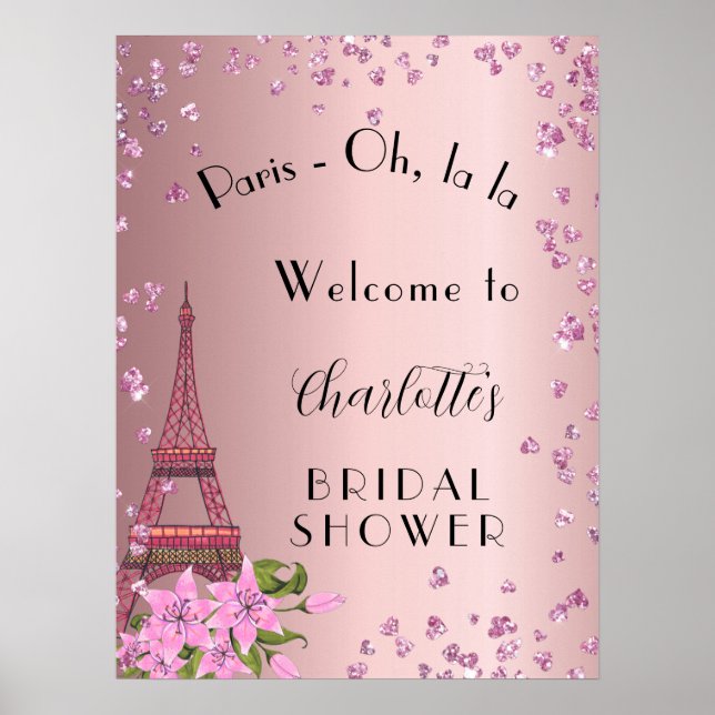 Brautparty Paris Rosa Eiffelturm Empfang Poster (Vorne)