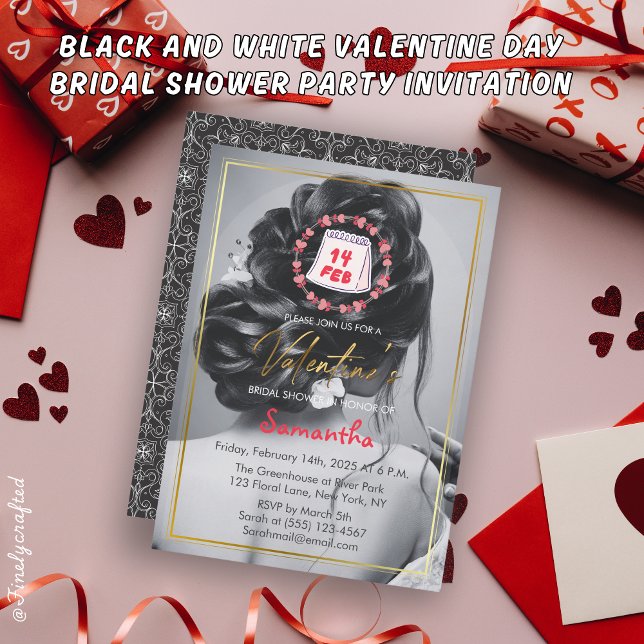 Brautparty Party am Schwarzen und Weißen Valentins Einladung (Von Creator hochgeladen)