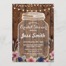 Brautparty Party Rustic Jar Wood Floral Einladung