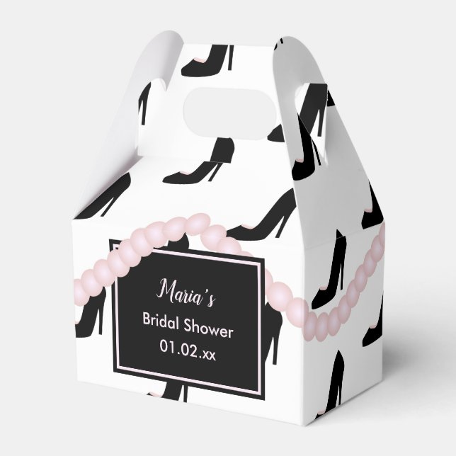 Brautparty Pearls and Heals Wedding Black Pink Geschenkschachtel (Vorderseite)