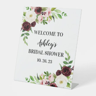 Brautparty Pedestal Sign Maroon Burgundy Blume Sockelschild