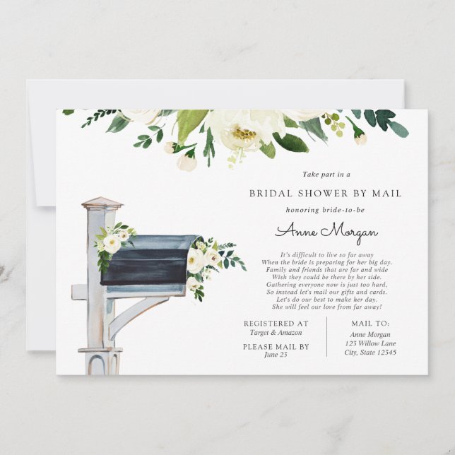 Brautparty per Mail Weiße Blume in Postfach Einladung (Vorderseite)