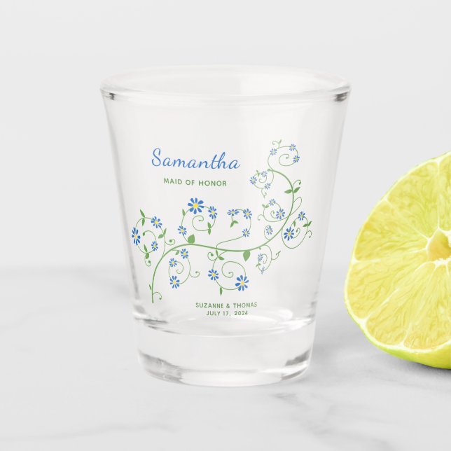 Brautparty Personalize Blue Blume Shootglas Schnapsglas (Vorderseite)